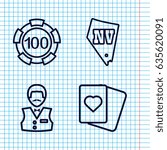 Set of 4 luck outline icons such as 100 casino chip, casino boy, spades