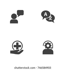 Set Of 4 Maintenance Icons Set.Collection Of First-Aid, Translate, Technical And Other Elements.