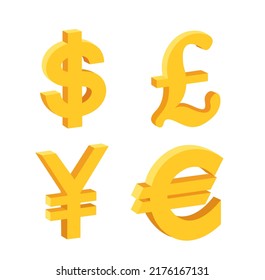 Set of 4 major currencies. Dollar, Euro, Pound sterling, Yen	
