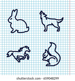Set of 4 mammal outline icons such as rabbit, squirrel, horse
