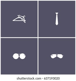 set of 4 man accessories such as hanger, tie and sunglass icon