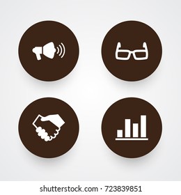 Set Of 4 Management Icons Set.Collection Of Speaker, Spectacles, Partnership And Other Elements.
