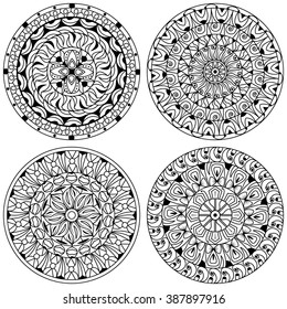 Set of 4 Mandala design coloring page for adults