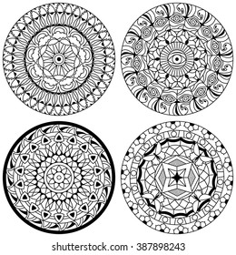 Set of 4 Mandala design coloring page for adults