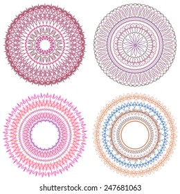 Set of 4 mandalas. Ornamental round pattern.