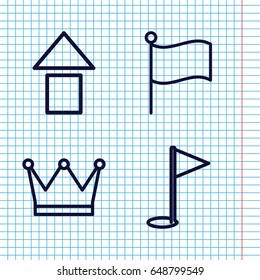 Set of 4 marker outline icons such as gold flag, crown, arrow up