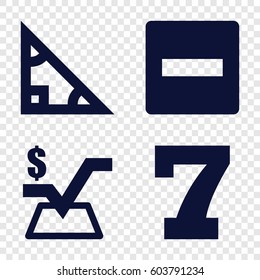 Set of 4 math filled icons such as 7 number, mathematical square, triangle