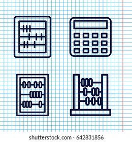 Set of 4 math outline icons such as calculator