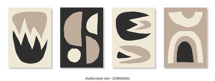 Set of 4 Matisse inspired wall art posters, brochure, flyer templates, contemporary collage. Organic line abstract pattern, hand drawn design, simple wallpaper. Dynamic shapes graphic vintage vector