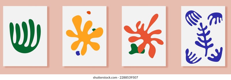 Set of 4 Matisse inspired wall art posters. Abstract coral fyers