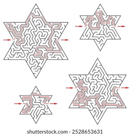 Set of 4 mazes in a shape of six-pointed stars. Each of them has got different difficulty level: easy, medium, advanced and hard. Nice games for children and adults.