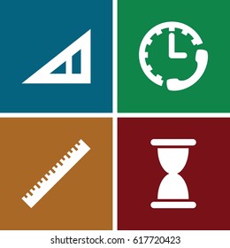 set of 4 measure filled icons such as ruler, triangle ruler, stopwatch