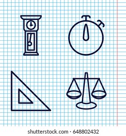 Set of 4 measurement outline icons such as pendulum, stopwatch, ruler