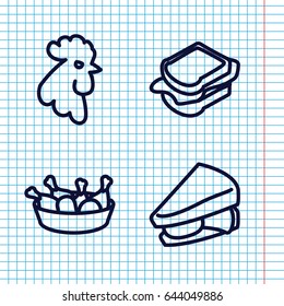 Set of 4 meat outline icons such as rooster, sandwich