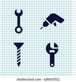 Set of 4 mechanic filled icons such as screw, wrench