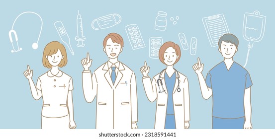 Set of 4 medical workers