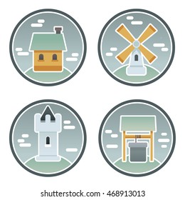 set of 4 medieval vector icons