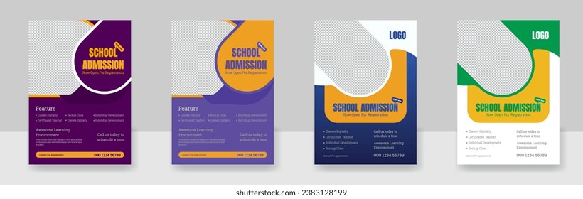 set of 4 Mega collection school admission flyer design templates. Kids back to school education admission flyer.