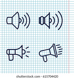 Set of 4 megaphone outline icons such as volume