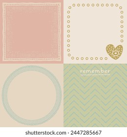 Set of 4 memo templates. Collection of memopads, sticky notes, reminders designs. Handmade and cute aesthetic. Soft colors. Inspired by nature, cottagecore and simple lifestyle.