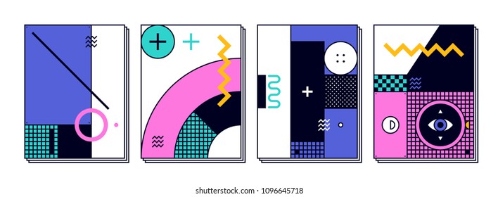 Set of 4 memphis posters. Retro design background templates.