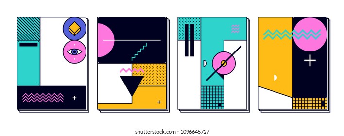 Set of 4 memphis posters. Retro design background templates.