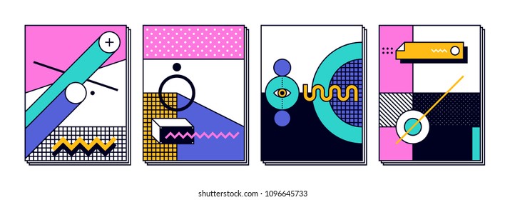 Set of 4 memphis posters. Retro design background templates.