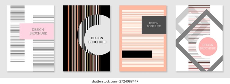 Un conjunto de 4 portadas estilo Memphis. Diseño geométrico, fondo abstracto. Portadas, Anuncios, carteles y folletos de moda y vibrantes. Esquema de color creativo.