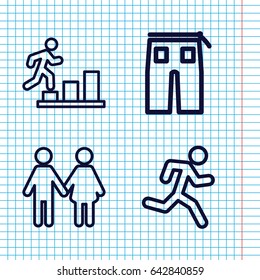 Set of 4 men outline icons such as pants, family, man going up
