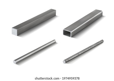 Set 4 of metal parts for metal structures. 3d vector illustration