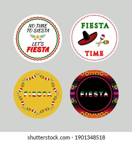 Set of 4 Mexican Fiesta stickers. Traditional fiesta badges. For any party, wedding party, baby shower , cinco de mayo fiesta.