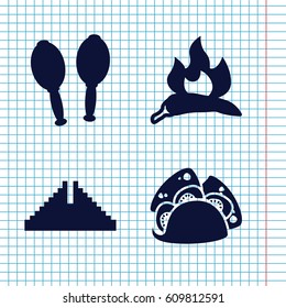 Set of 4 mexico filled icons such as chili, Chichen Itza, taco