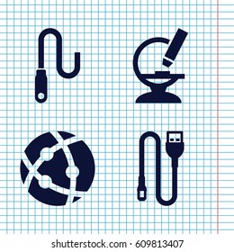 Set of 4 micro filled icons such as atom, microscope