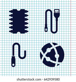 Set of 4 micro filled icons such as atom, wire