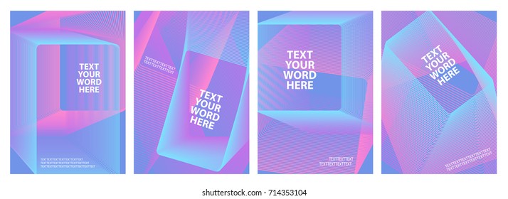 Set of 4 minimal geometric graphic covers design. Simple poster template rectangle style in a bright blue and pink.