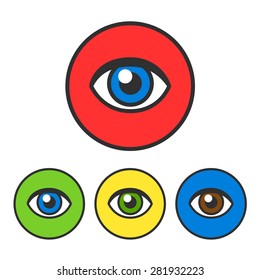 Set of 4 minimalistic eye icons in different colors.