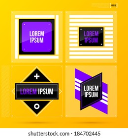 Set of 4 minimalistic labels on bright yellow background. EPS10