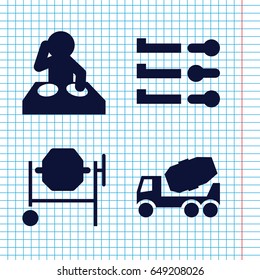 Set of 4 mixer filled icons such as concrete mixer, dj