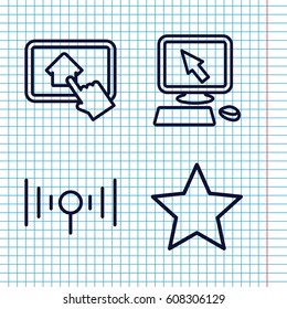 Set of 4 mobile outline icons such as pointer on display, signal, home on tablet