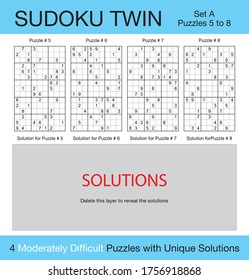 A set of 4 moderately difficult scalable sudoku twin puzzles suitable for kids, adults and seniors and ready for web use, or to be compiled into a standard or large print paperback activity book.