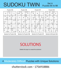 A set of 4 moderately difficult scalable sudoku twin puzzles suitable for kids, adults and seniors and ready for web use, or to be compiled into a standard or large print paperback activity book.