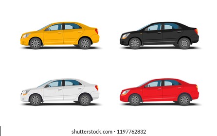 Set of 4 modern cars, vector illustration