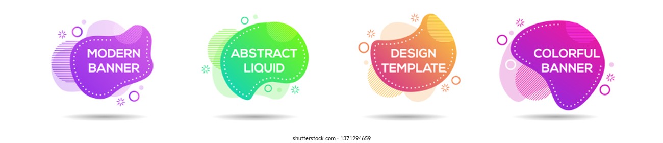 Set of 4 Modern Color abstract liquid shape, halftone patterns, fluid color overlap gradient background. Vector creative neon color splash shapes design - Vector Illustration