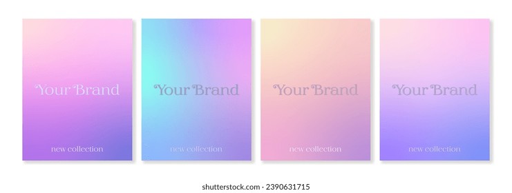 Conjunto de 4 modernas plantillas de carátulas con fondo de gradiente colorido en tonos pastel suaves. Para folletos, folletos, catálogos, afiches, marcas, medios sociales, tarjetas de visita y otros proyectos. 