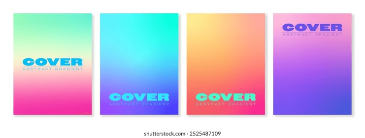 Set of 4 modern cover templates with gradient backgrounds of trendy colors. For brochures, catalogs, flyers, branding, business cards, social media and other projects. Just add your text.