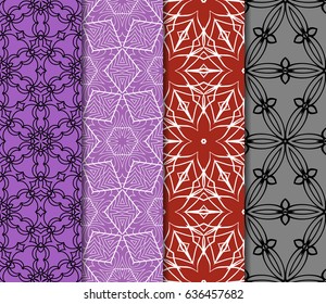 set of 4 Modern decorative floral lace pattern. texture for wallpaper, invitation, wrapping, fabric. Vector illustration.