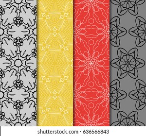 set of 4 Modern decorative floral lace pattern. texture for wallpaper, invitation, wrapping, fabric. Vector illustration.