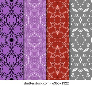 set of 4 Modern decorative floral lace pattern. texture for wallpaper, invitation, wrapping, fabric. Vector illustration.