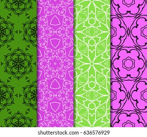 set of 4 Modern decorative floral lace pattern. texture for wallpaper, invitation, wrapping, fabric. Vector illustration.