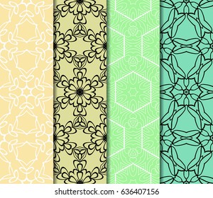 set of 4 Modern decorative geometric floral lace pattern. template. Creative Vector illustration